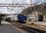 Locomotive hauled and EU double deck rolling stock at Sestri Levante 